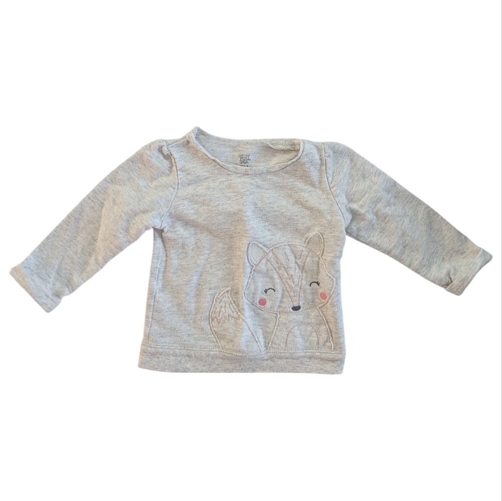 Carter's Baby/Toddler Long-Sleeve Grey Fox Graphic Top Size 18 M